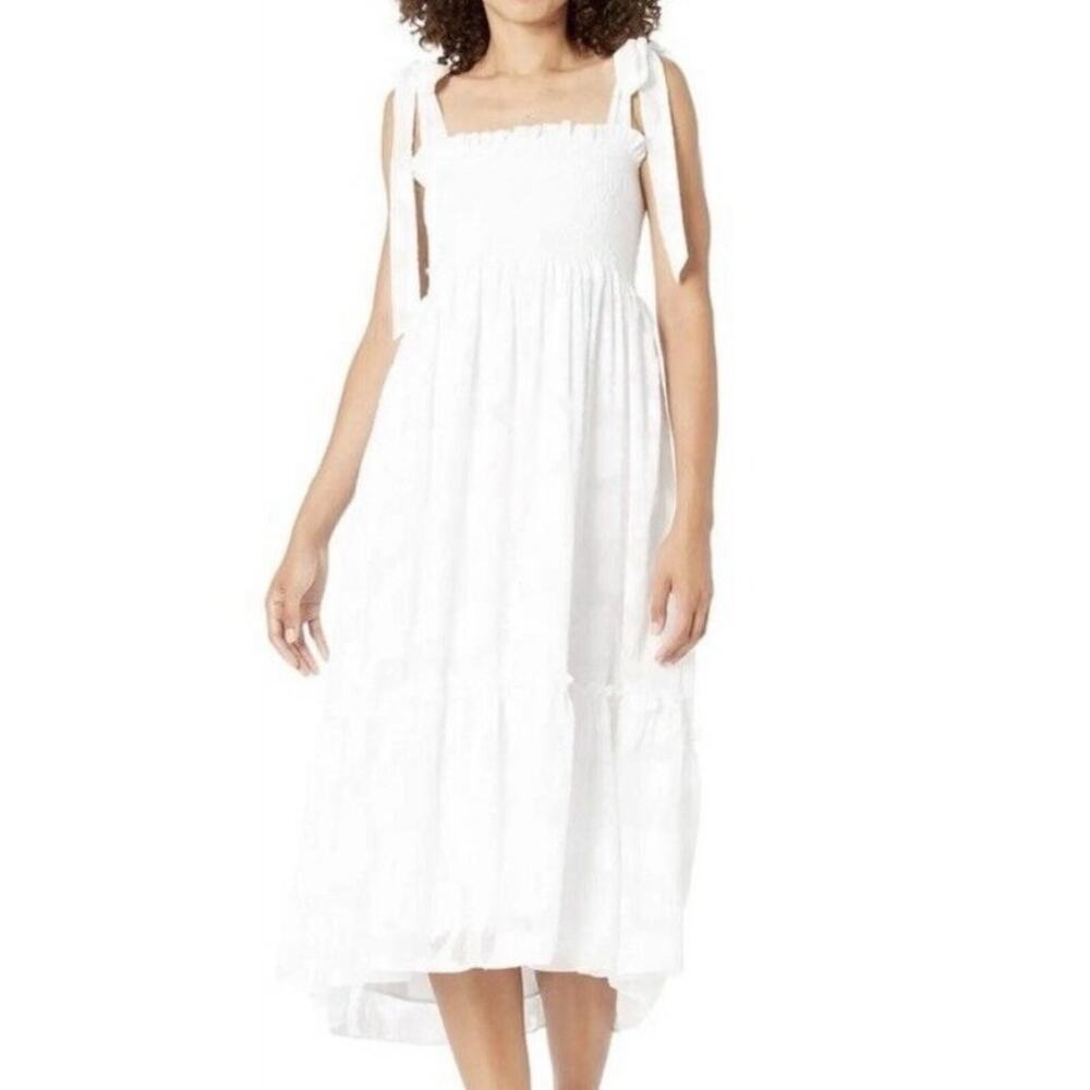 Lilly Pulitzer Rivera Midi Dress Smocked XL White Tie Shoulder